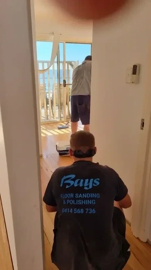 Bay's Floor Sanding team working on a Central Coast floor project