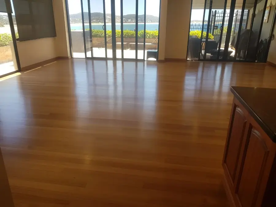 Satin finish hardwood floor with ocean view, Central Coast NSW
