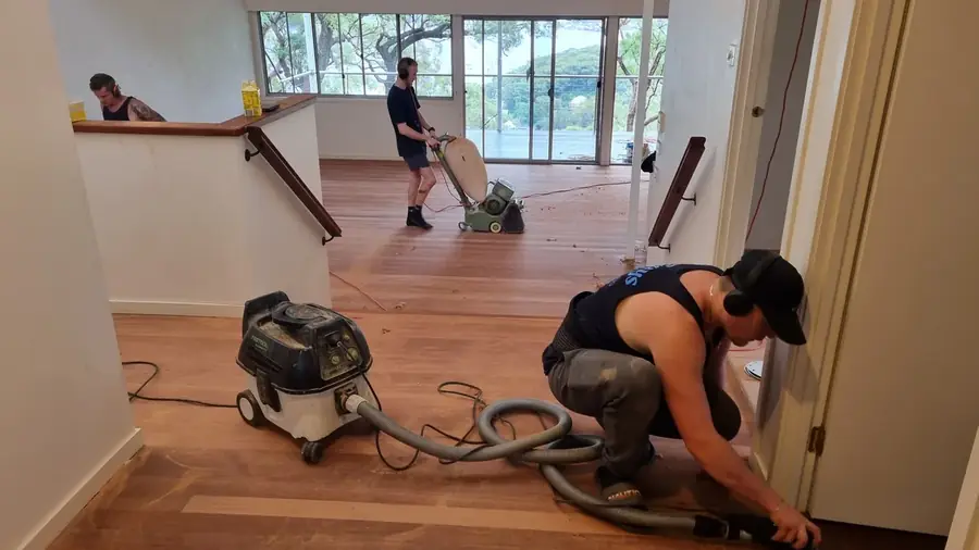 Bay's Floor Sanding team at work — Gavin's crew sanding a Central Coast home